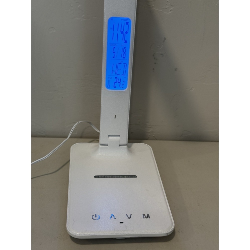 LED Desk Lamp with Smart Features Clock Alarm Date Temper Qi Charging Station - Picture 8 of 12